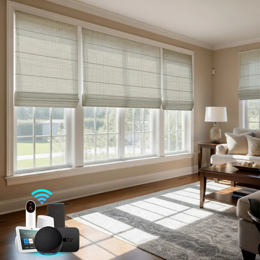 Light Filtering 50% Blackout Motorized Roman Shades CrossLoom