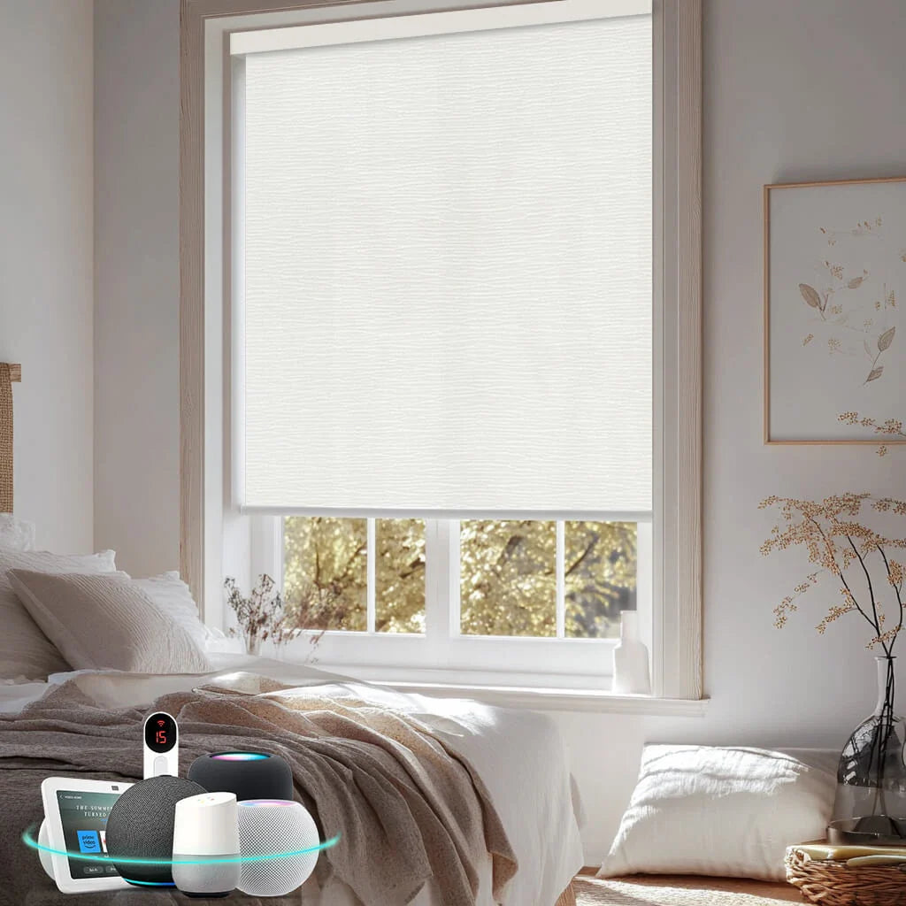 Motorized Light Filtering Roller Shades 70% Blackout Treebark