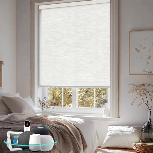 Motorized Light Filtering Roller Shades 70% Blackout Treebark