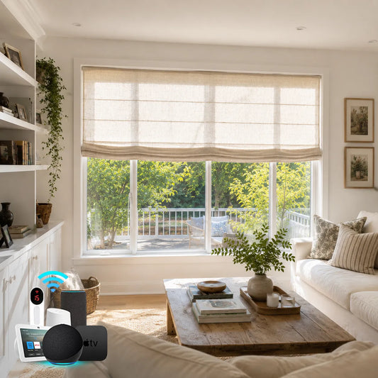 50%70%100% Blackout Motorized Linen Roman Shades